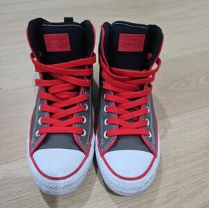 Converse High-Tops with Red and Gray Accents